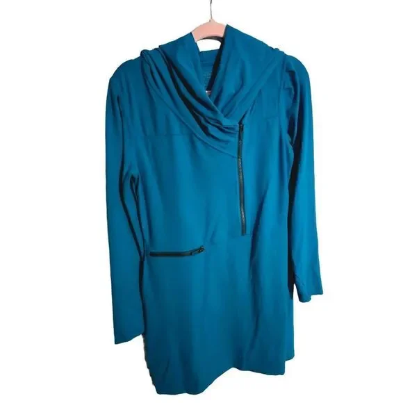Athleta Teal Blue Hooded Athletic Dress, Top - Picture 2 of 8